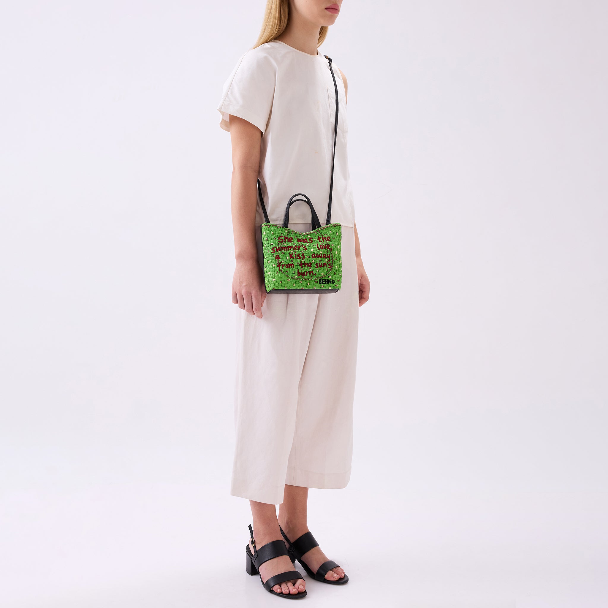 KATRINA MINI TOTE RAFFIA PEBBLE GREEN/CACAO