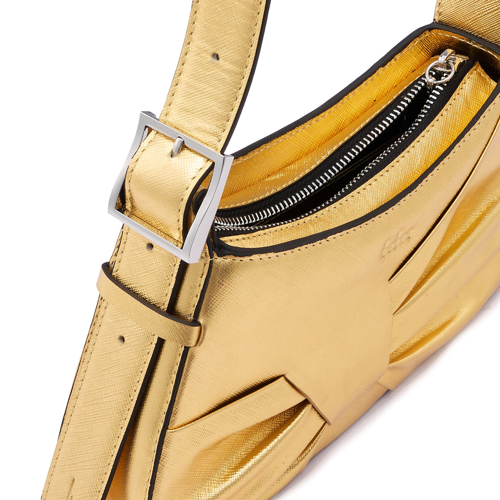 LEENA MINI SHOULDER DRAPED METALLIC GOLD