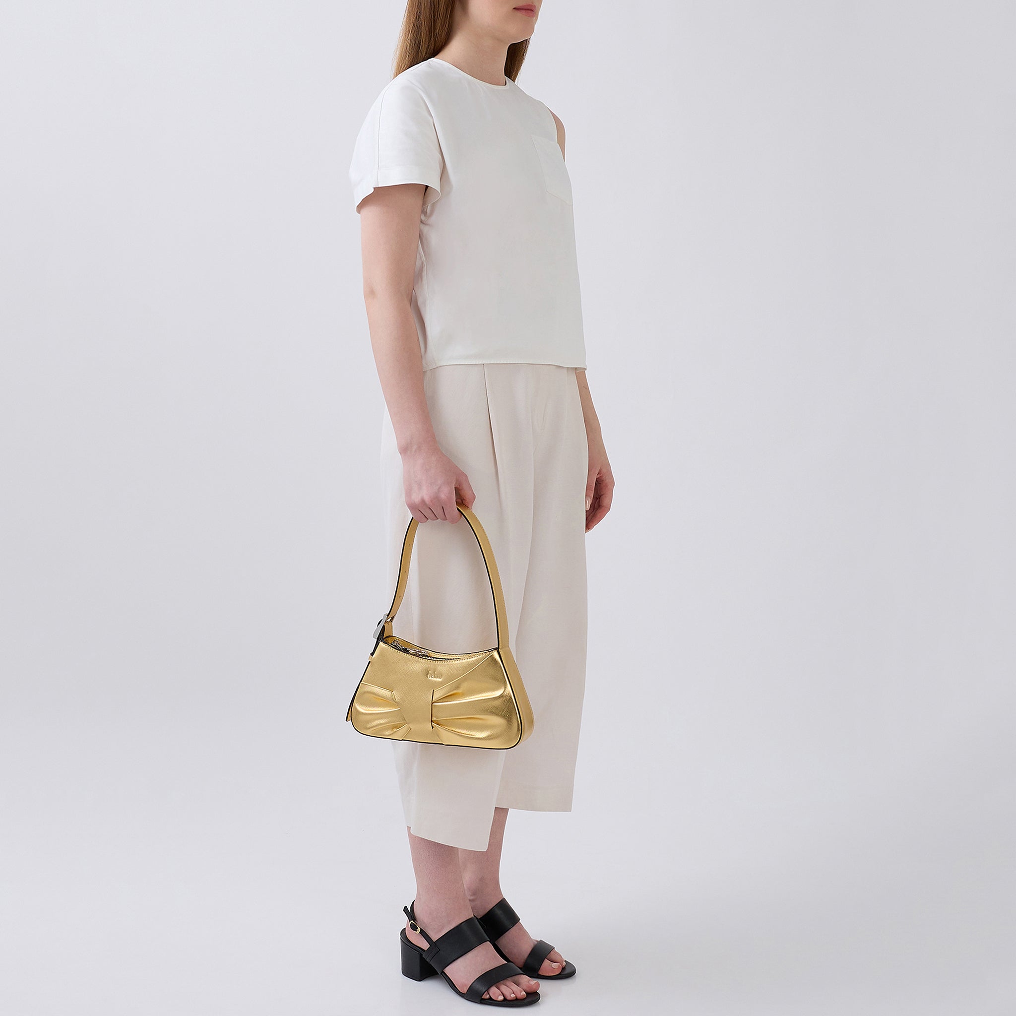 LEENA MINI SHOULDER DRAPED METALLIC GOLD