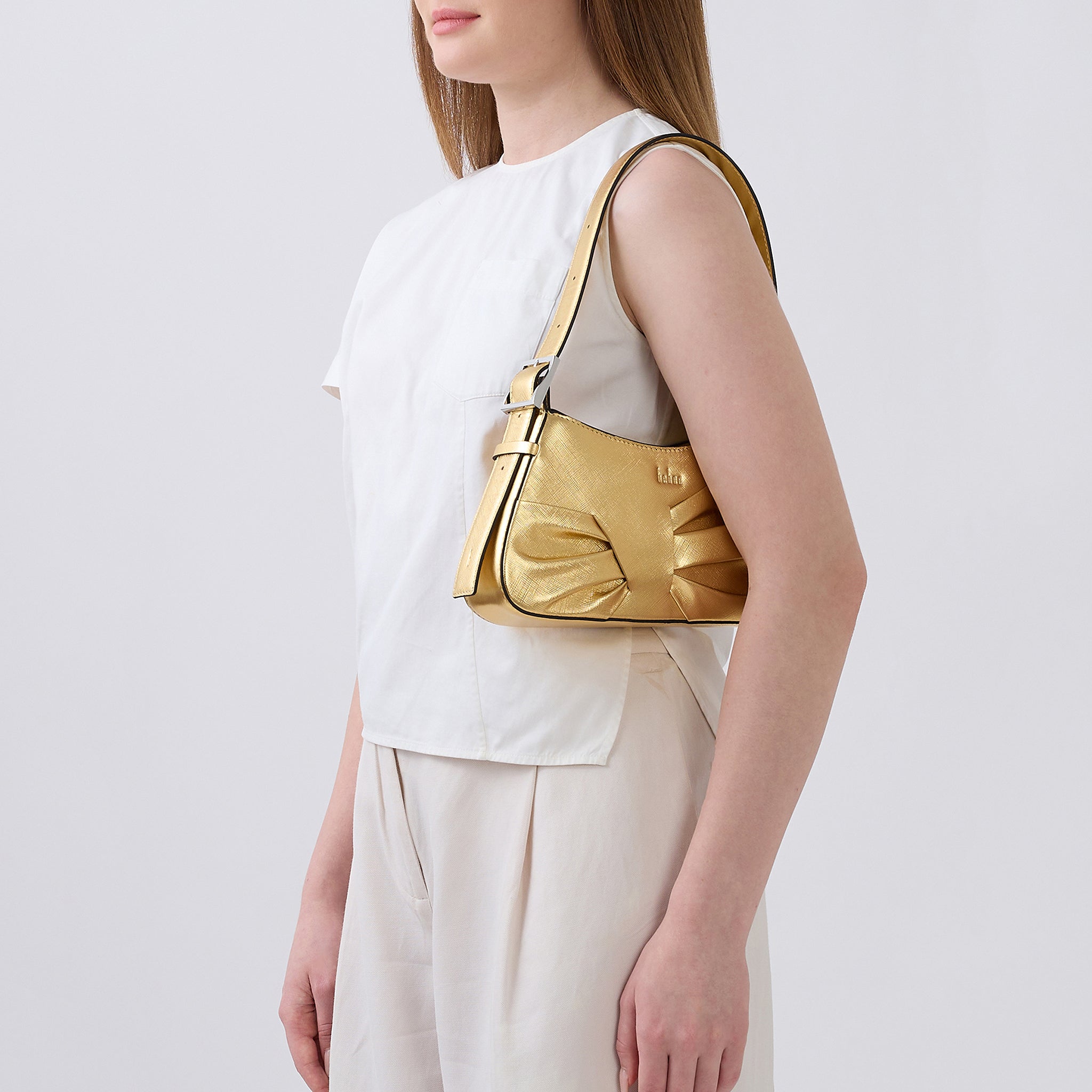 LEENA MINI SHOULDER DRAPED METALLIC GOLD