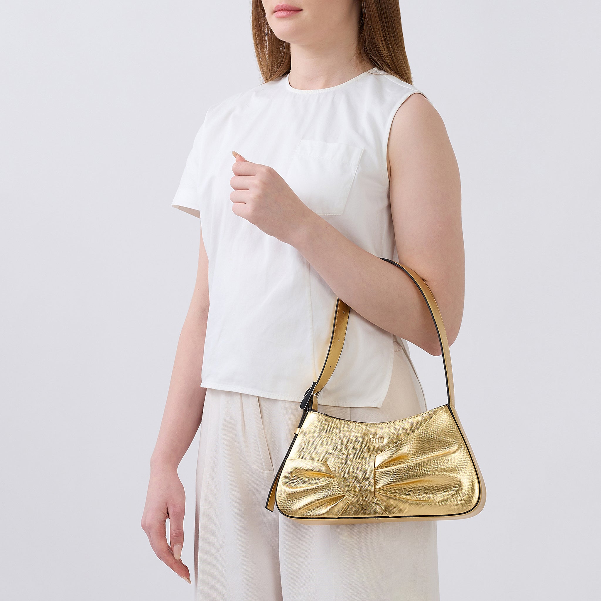 LEENA MINI SHOULDER DRAPED METALLIC GOLD