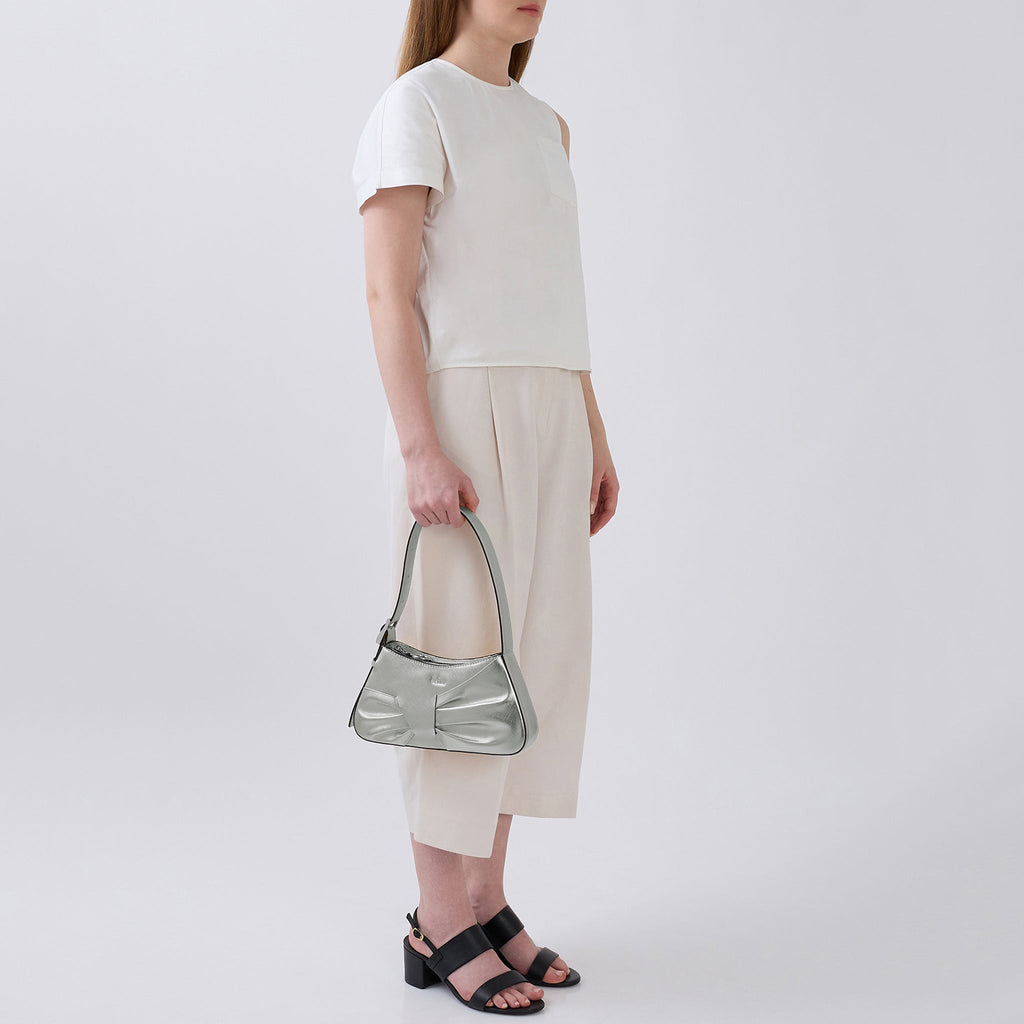 LEENA MINI SHOULDER DRAPED METALLIC SILVER