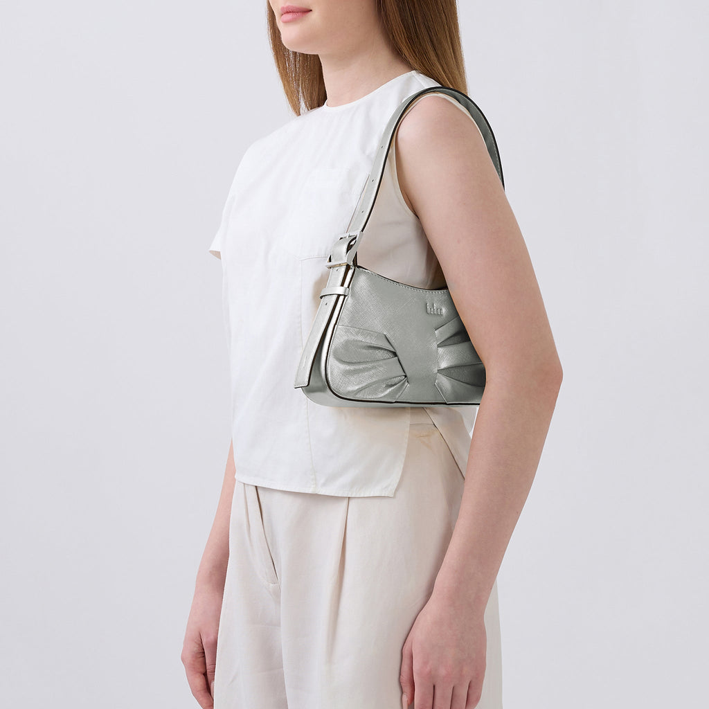 LEENA MINI SHOULDER DRAPED METALLIC SILVER