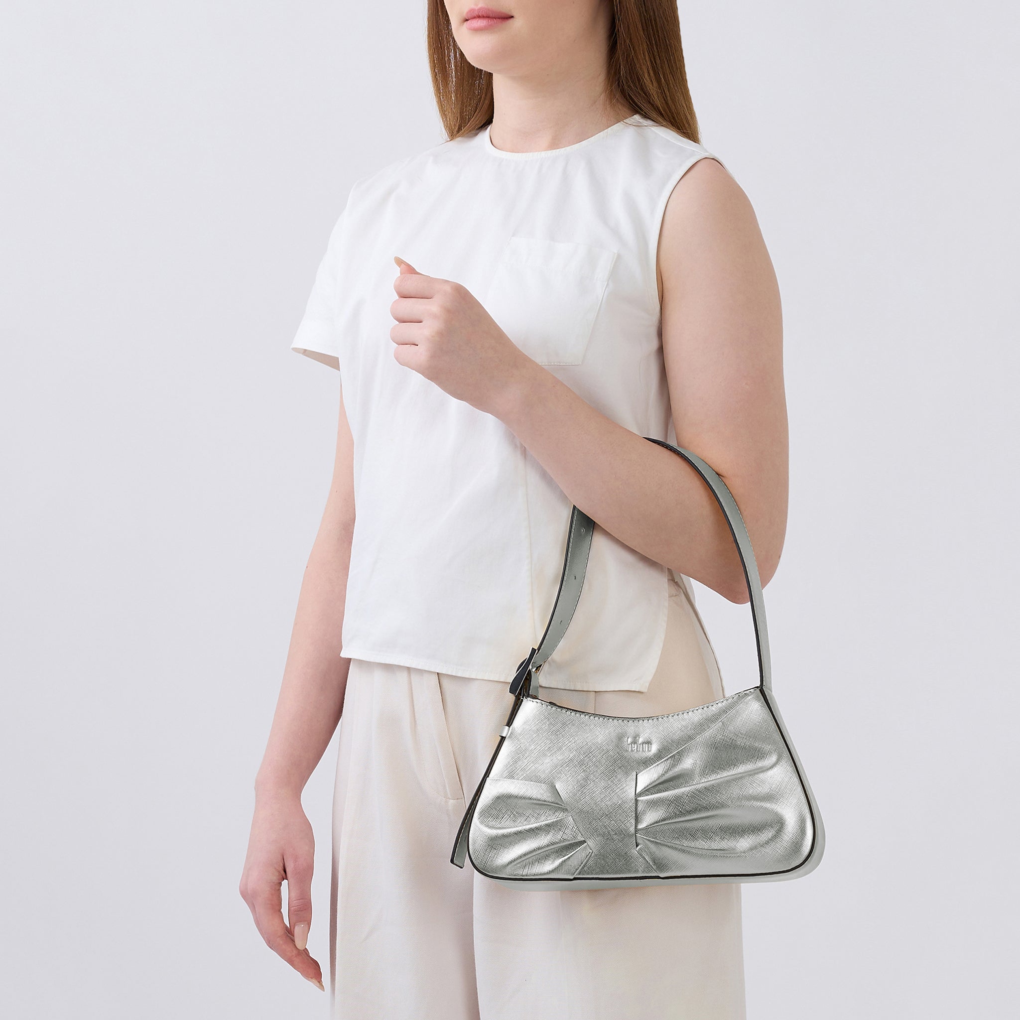 LEENA MINI SHOULDER DRAPED METALLIC SILVER