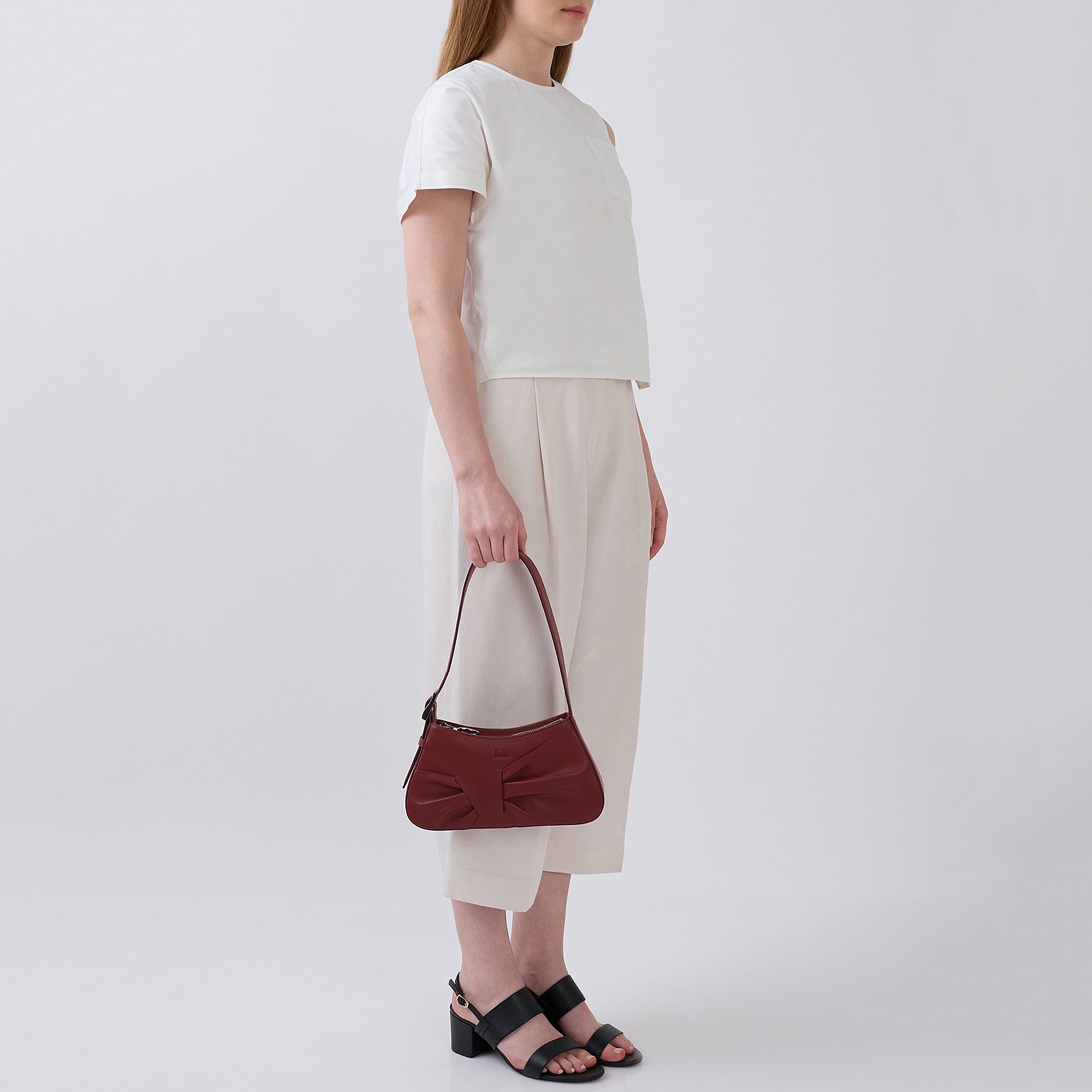LEENA MINI SHOULDER DRAPED NAPPA BRICK
