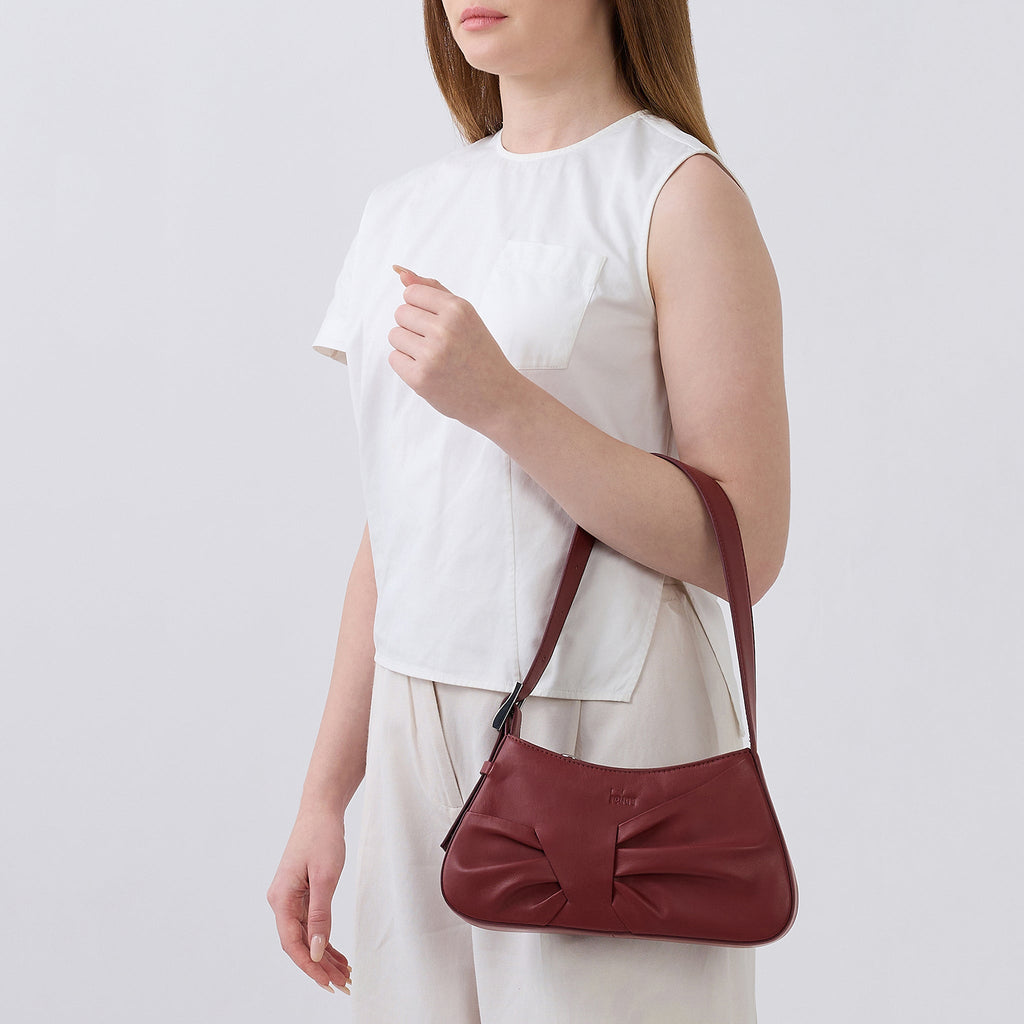 LEENA MINI SHOULDER DRAPED NAPPA BRICK