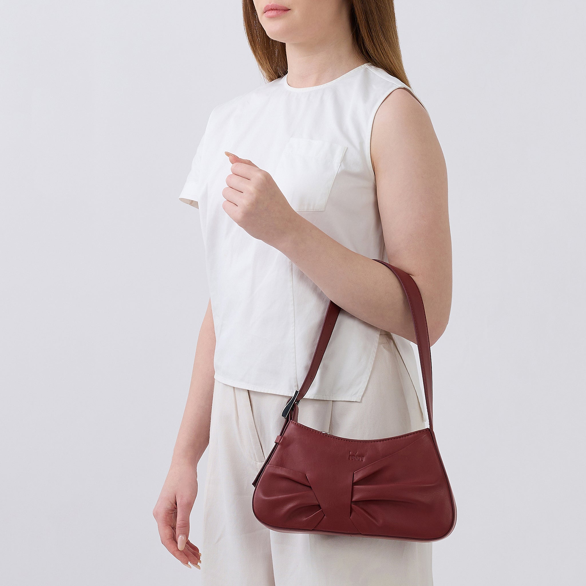 LEENA MINI SHOULDER DRAPED NAPPA BRICK