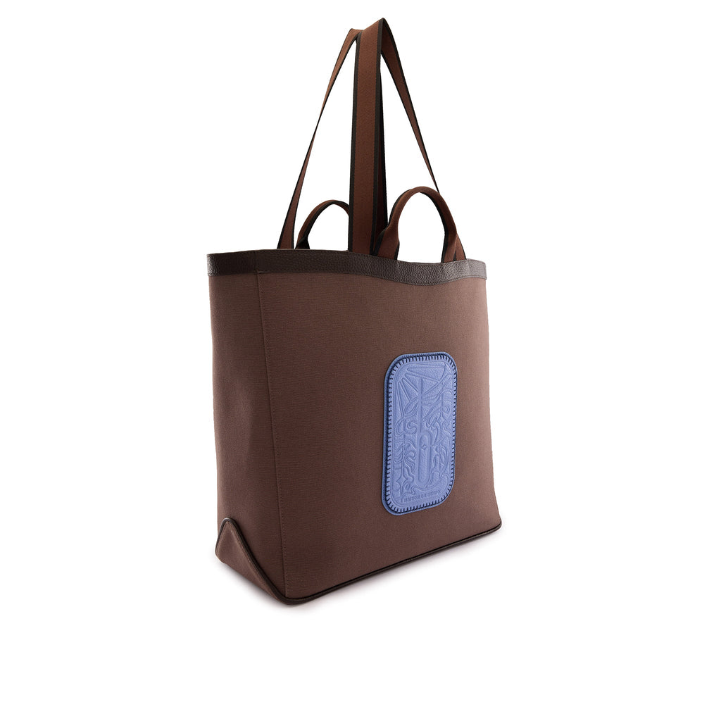 MAISON TOTE LARGE CANVAS CACAO/OCEAN BLUE