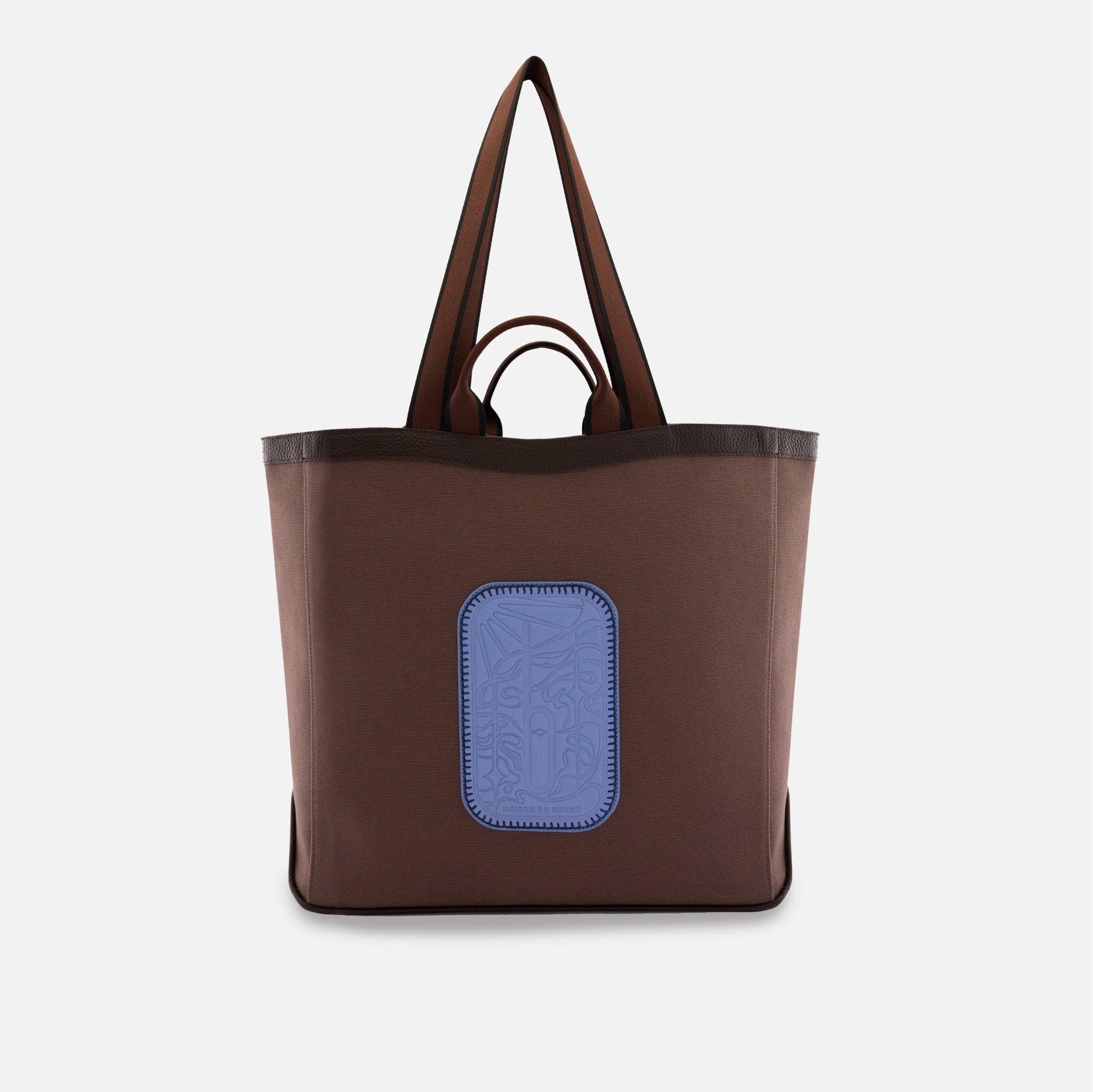 MAISON TOTE LARGE CANVAS CACAO/OCEAN BLUE