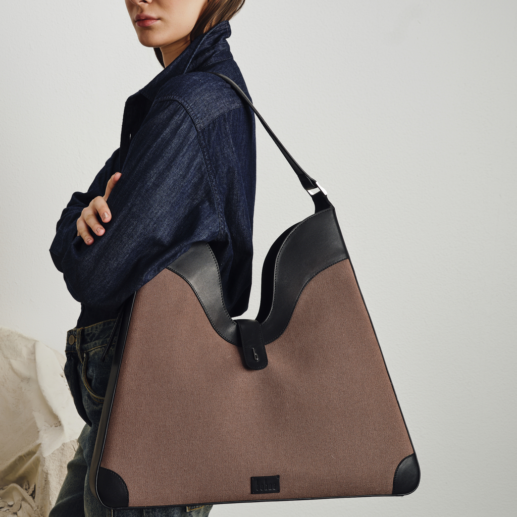 MELINA SHOULDER BAG CANVAS CACAO/BLACK