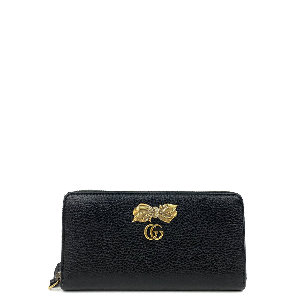 Calfskin GG Marmont Bow Zip Around Wallet