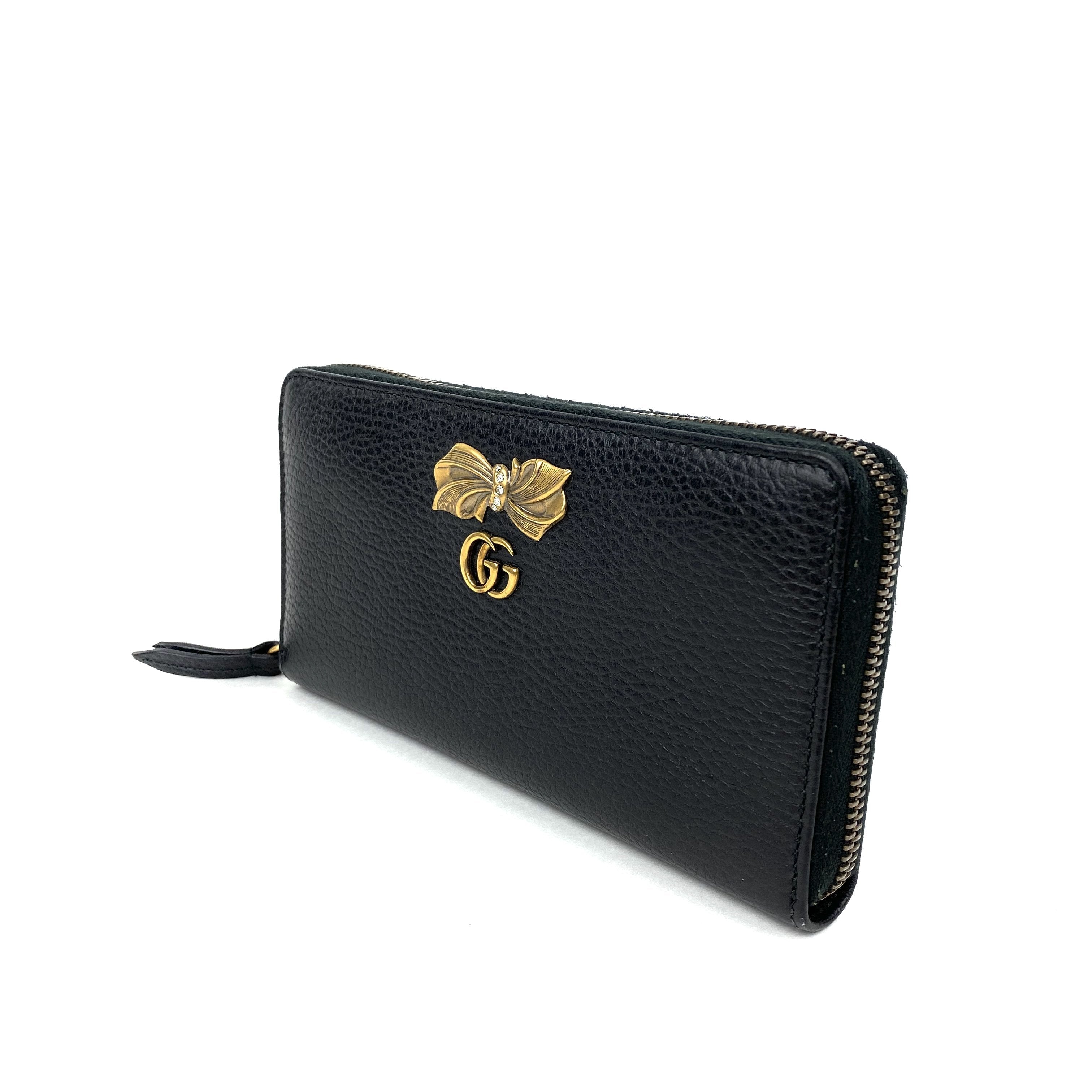 Calfskin GG Marmont Bow Zip Around Wallet
