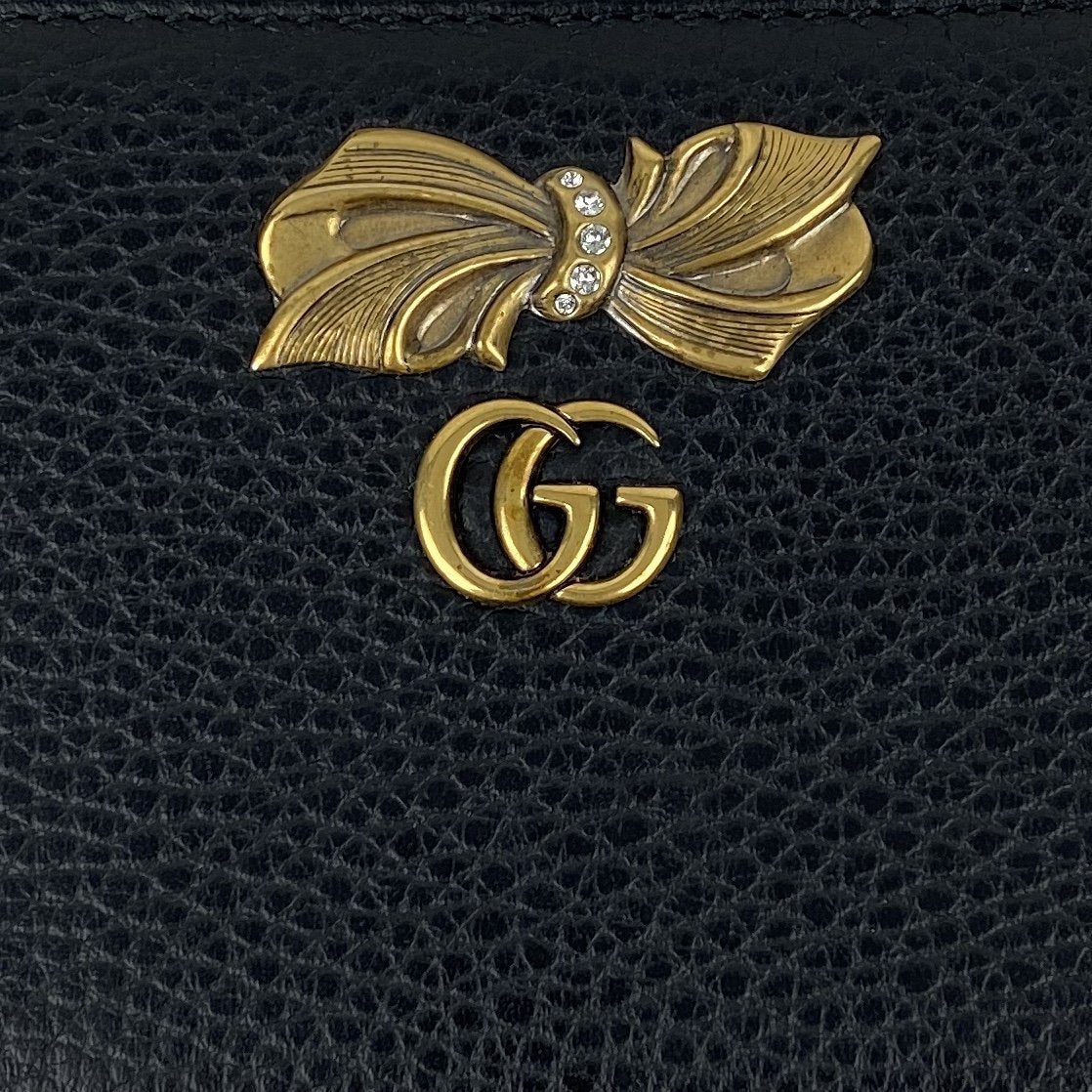 Calfskin GG Marmont Bow Zip Around Wallet