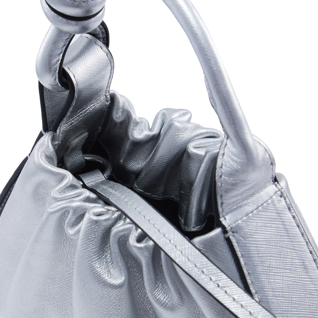 TINA BAGUETTE MINI METALLIC RUCHED SILVER