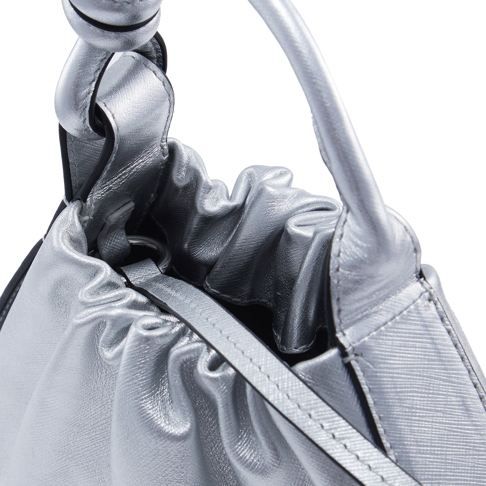 TINA BAGUETTE MINI METALLIC RUCHED SILVER