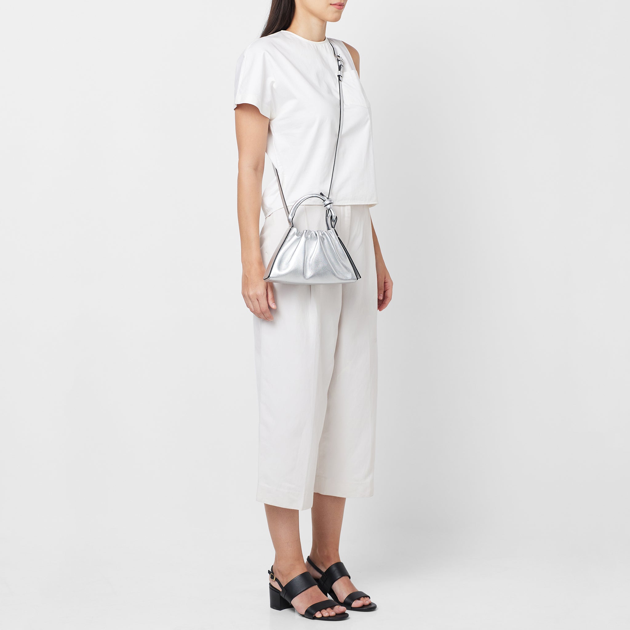 TINA BAGUETTE MINI METALLIC RUCHED SILVER