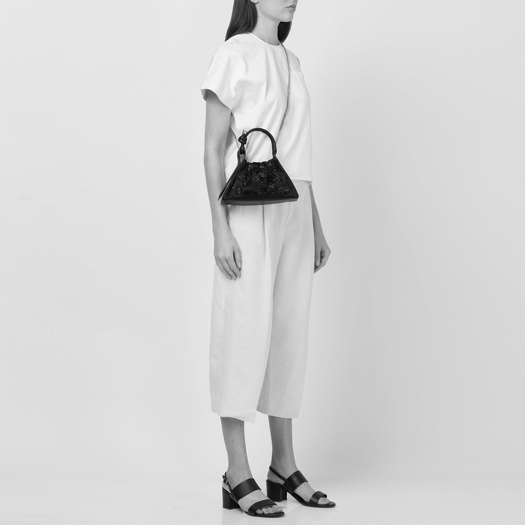 TINA BAGUETTE MINI RUCHED WAVE QUILT BLACK/PURPLE