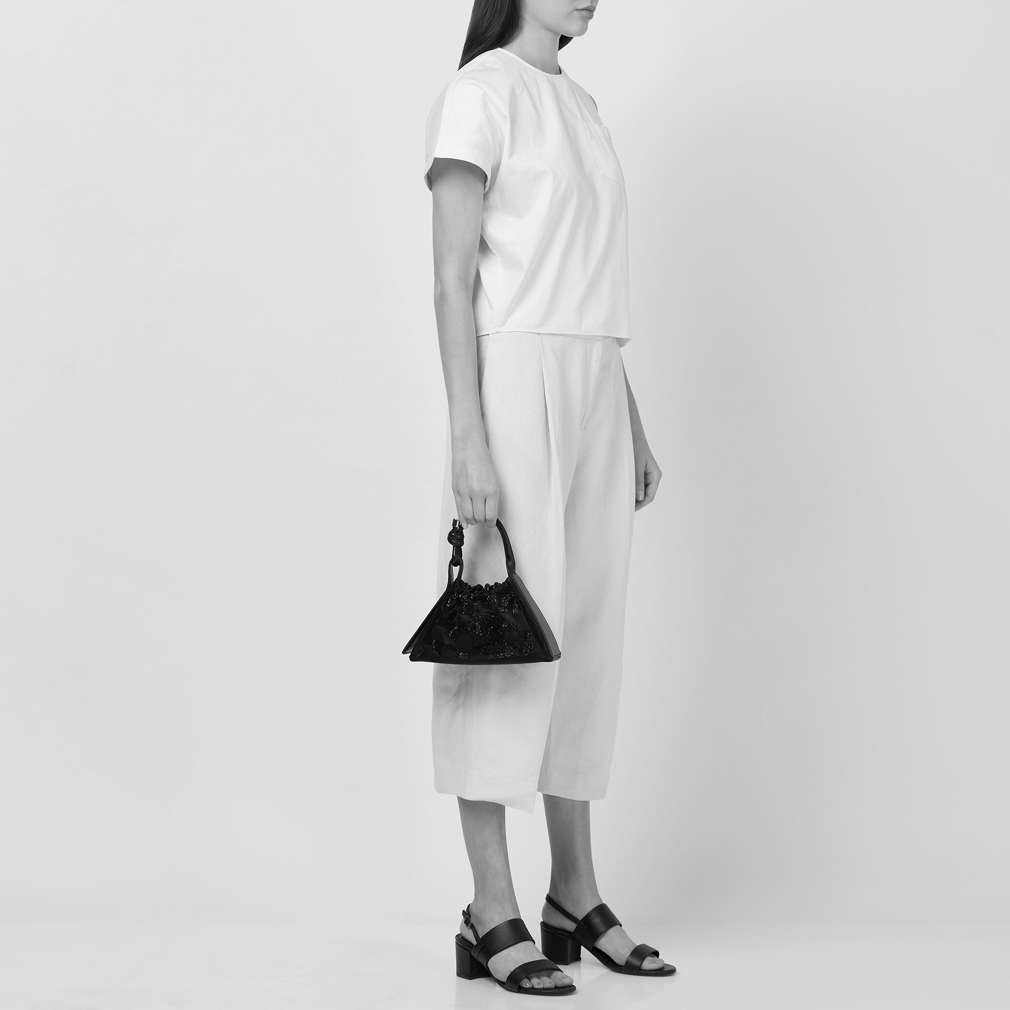 TINA BAGUETTE MINI RUCHED WAVE QUILT BLACK/PURPLE