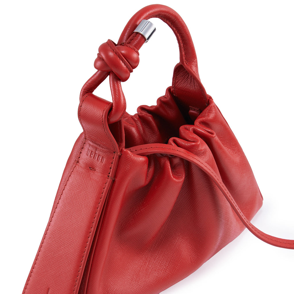 TINA BAGUETTE MINI SAFFIANO RUCHED RED