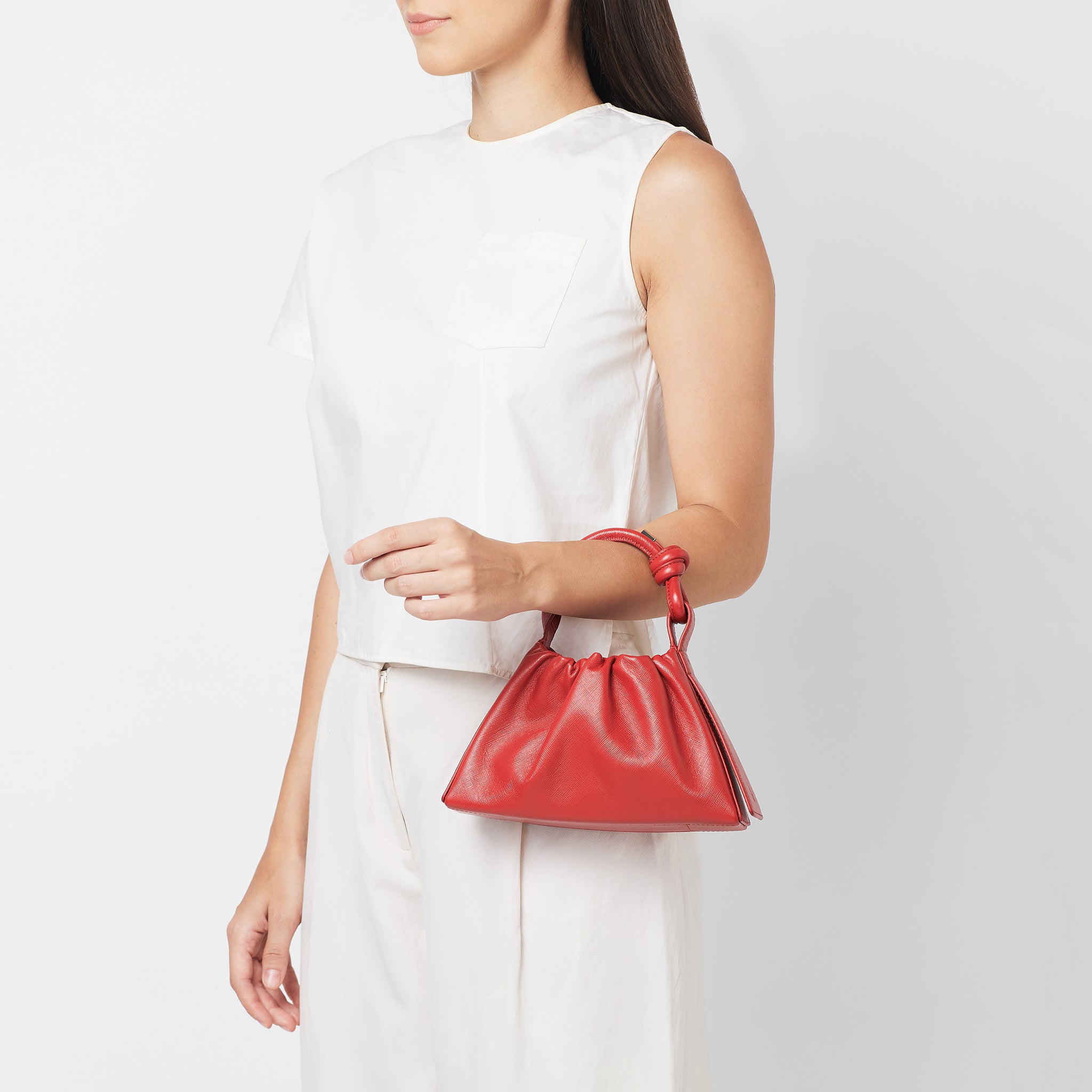 TINA BAGUETTE MINI SAFFIANO RUCHED RED