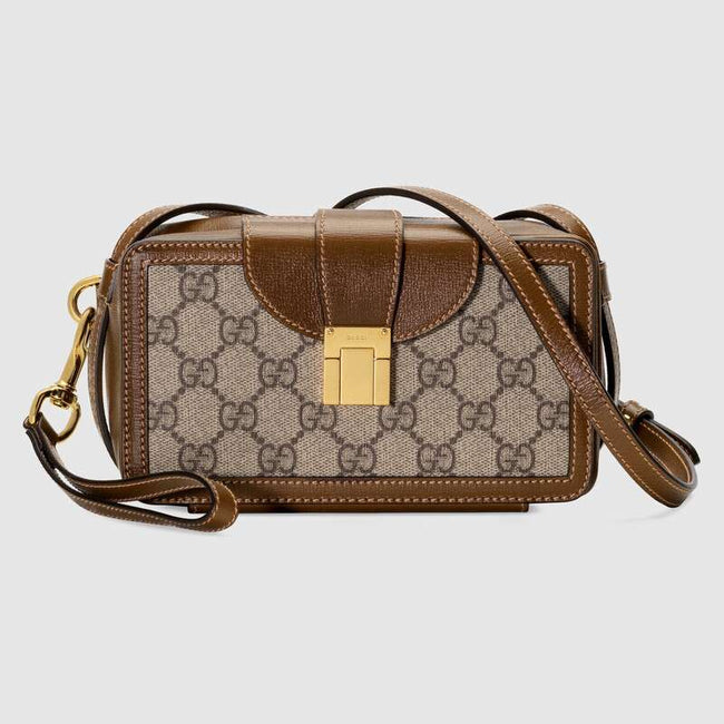 GG mini bag with clasp closure Brown leather Hover Image