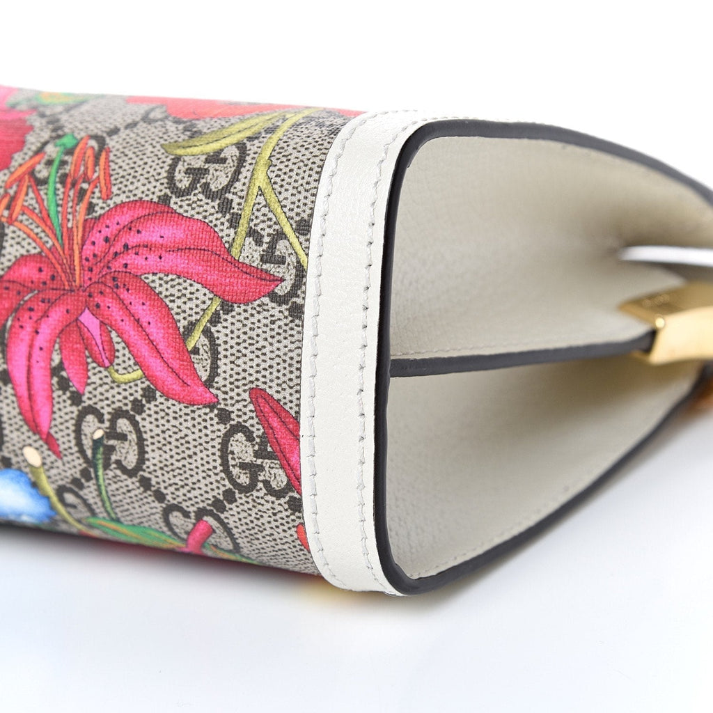 GG Supreme Monogram Flora Web Small Ophidia Chain Shoulder Bag White 503877