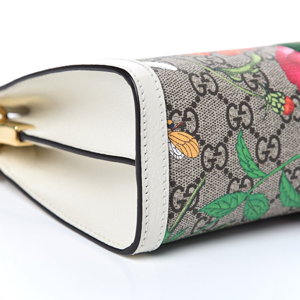 GG Supreme Monogram Flora Web Small Ophidia Chain Shoulder Bag White 503877