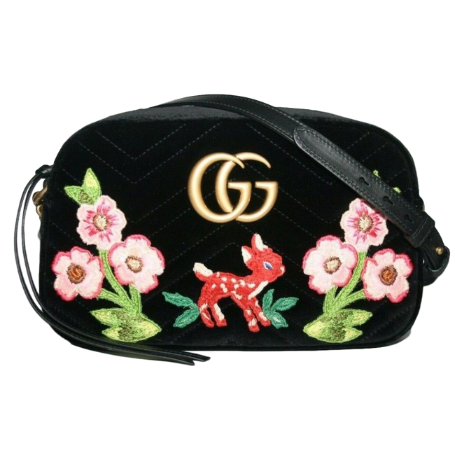 Gucci GG Marmont Matelasse Embroidered Black Nero Velvet Crossbody 447632 Hover Image
