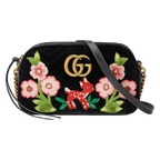 Gucci GG Marmont Matelasse Embroidered Black Nero Velvet Crossbody 447632