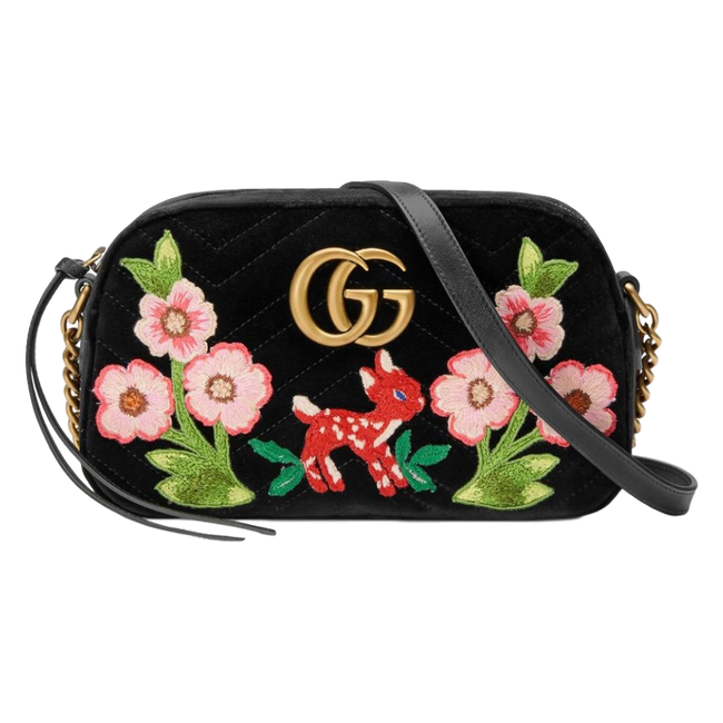 Gucci GG Marmont Matelasse Embroidered Black Nero Velvet Crossbody 447632 Main Image