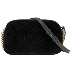 Gucci GG Marmont Matelasse Embroidered Black Nero Velvet Crossbody 447632