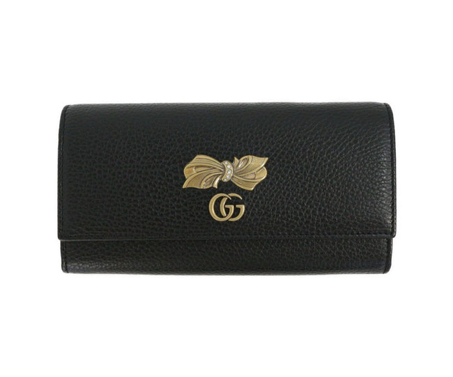 Gucci Marmont GG Pebbled Black Leather With Bow Continental 524294 Hover Image