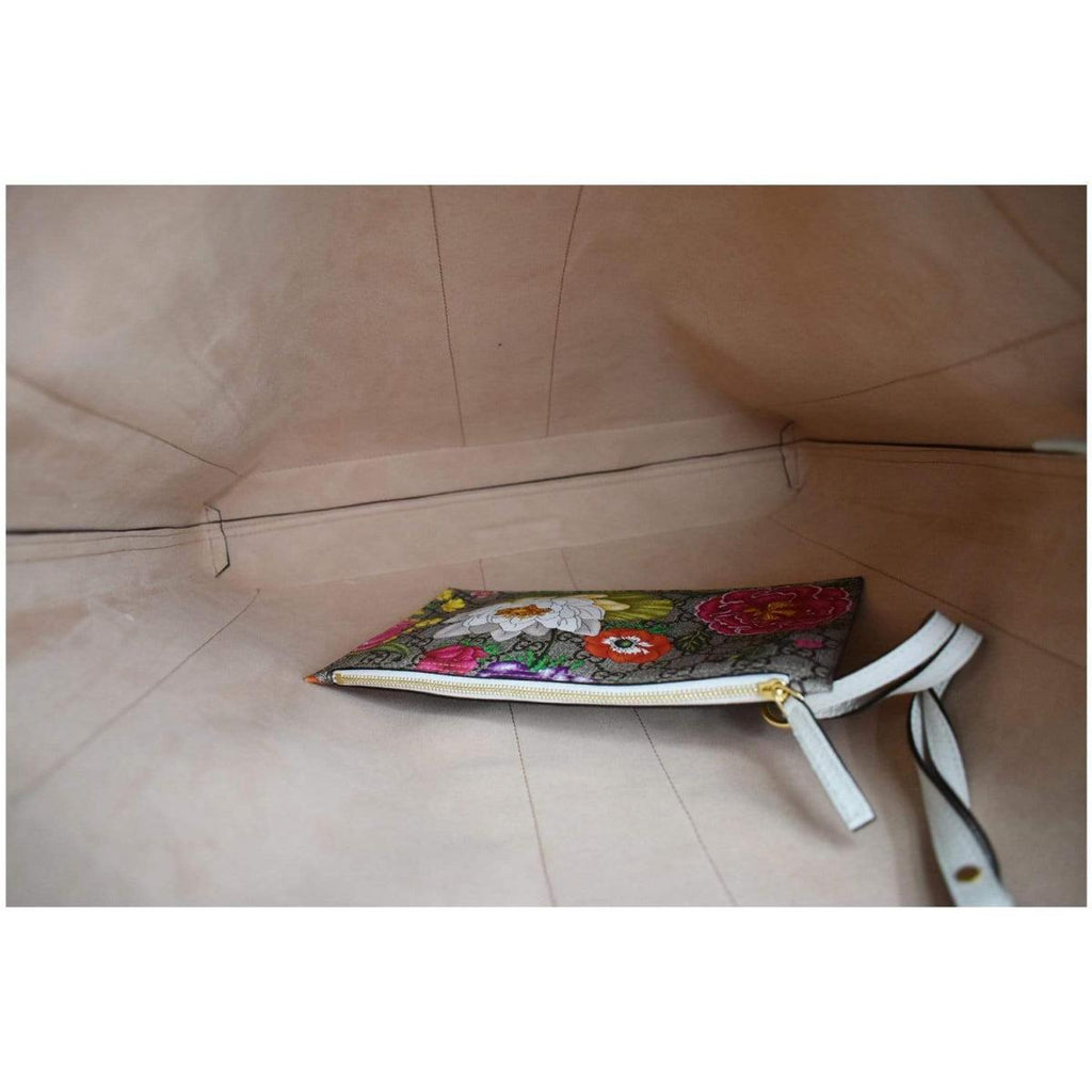 Gucci Ophidia GG Flora Canvas White Leather Vertical Shopping Tote 519335