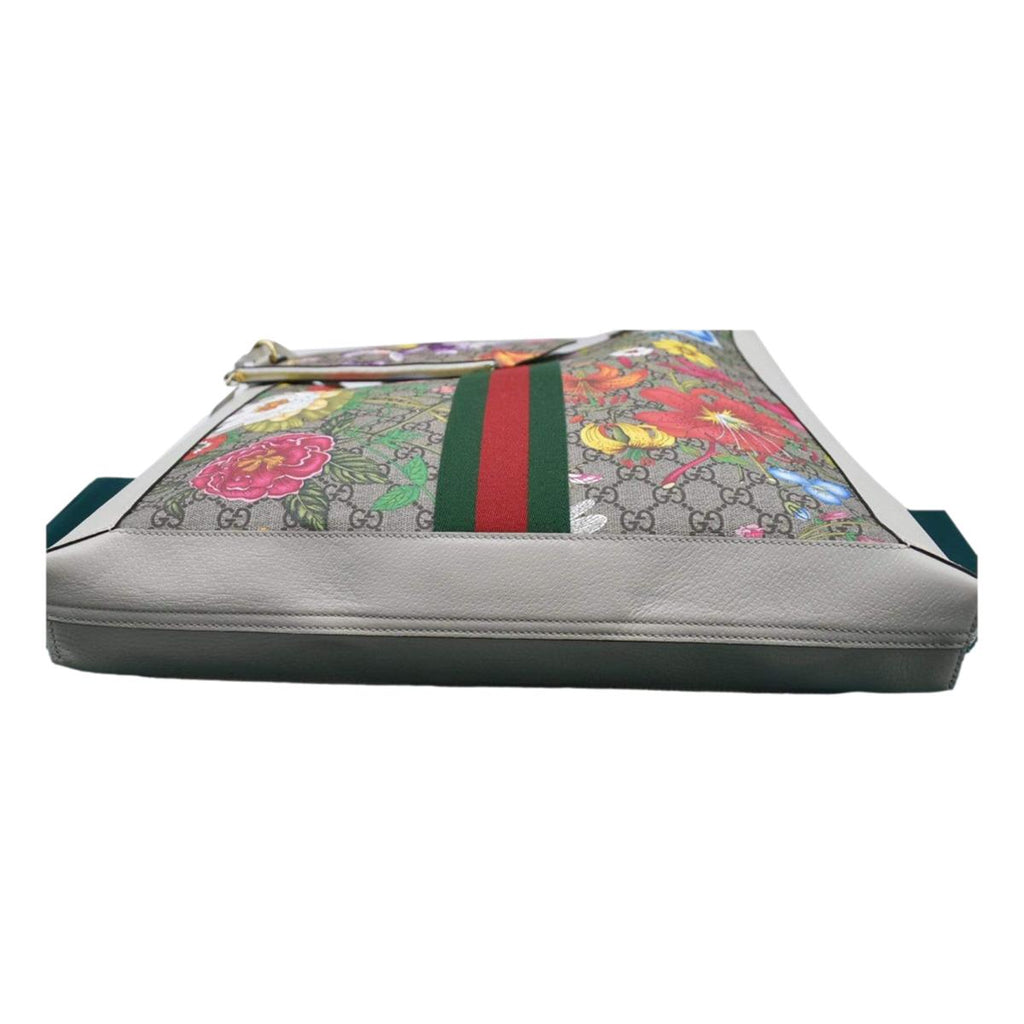 Gucci Ophidia GG Flora Canvas White Leather Vertical Shopping Tote 519335