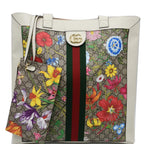 Gucci Ophidia GG Flora Canvas White Leather Vertical Shopping Tote 519335