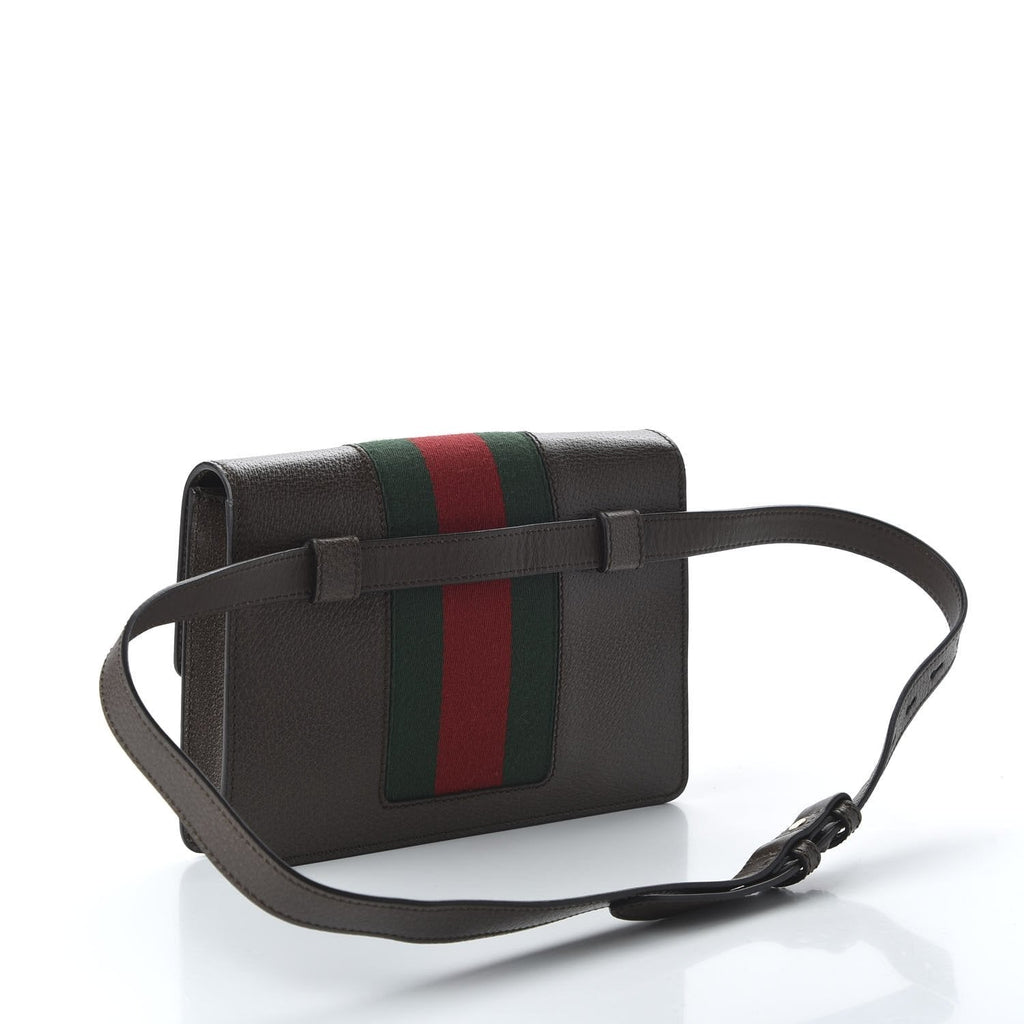 Gucci Sylvie Belt Bag Floral Rose Embroidered Brown Leather 476811