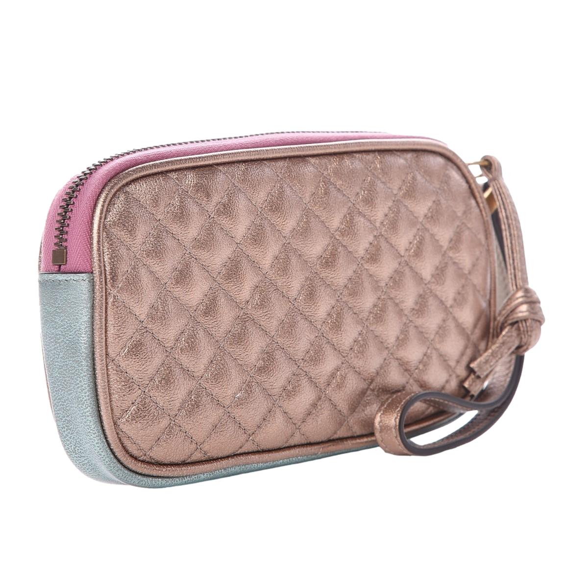 Gucci Women's Dionysus Logo Quilted Laminated Pink Blue Metallic Clutch 542202