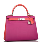 Hermes Kelly 28cm Bi-Color Rose Pourpre and Rose Jaipur Epsom Sellier Brushed Palladium Hardware