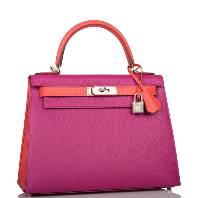 Hermes Kelly 28cm Bi-Color Rose Pourpre and Rose Jaipur Epsom Sellier Brushed Palladium Hardware Main Image