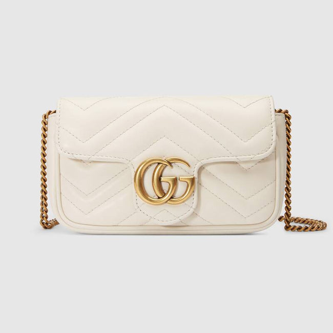 GG Marmont matelassé leather super mini bag White chevron Leather Hover Image