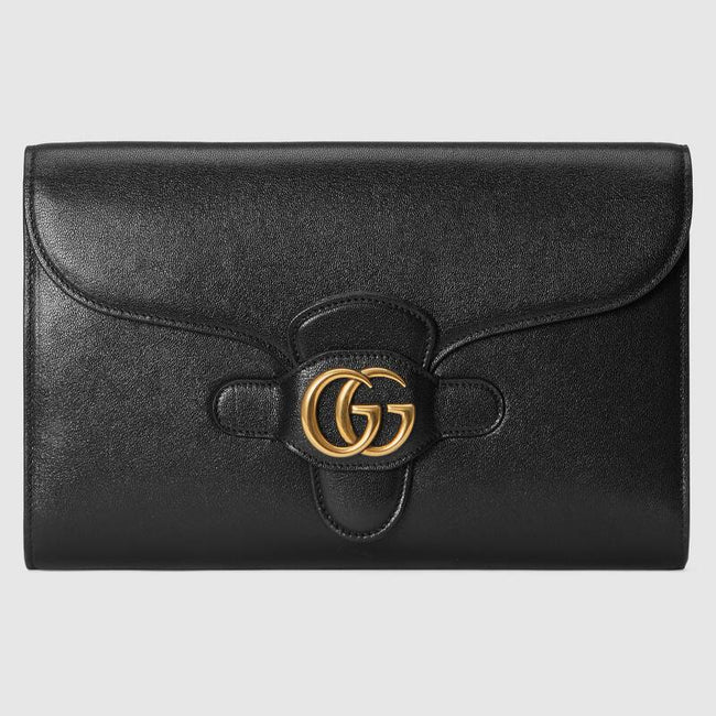 Clutch with Double G Black leather Hover Image