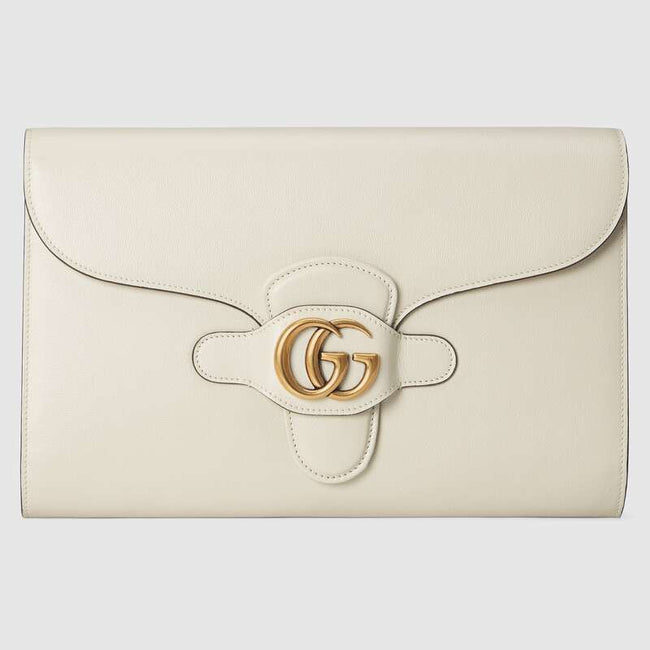 Clutch with Double G White leather Hover Image