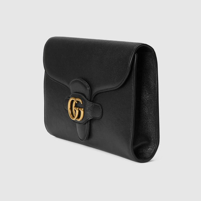 Clutch with Double G Black leather Main Image