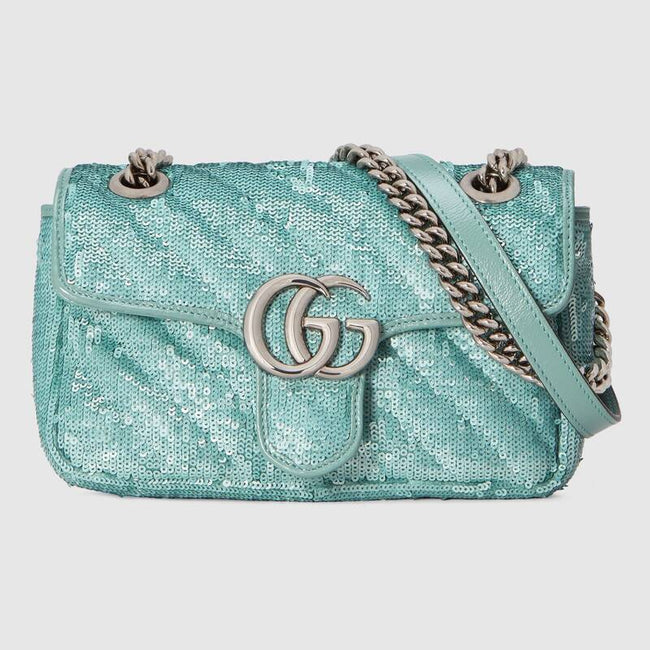 GG Marmont mini sequin shoulder bag Pastel green Leather Hover Image