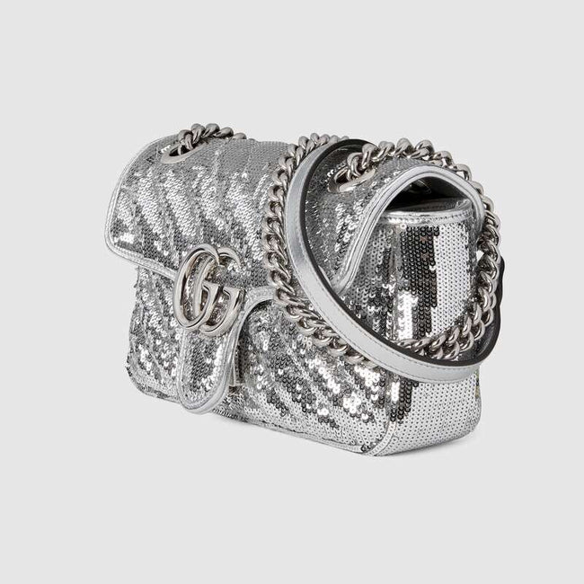 GG Marmont mini sequin shoulder bag Silver Leather Main Image