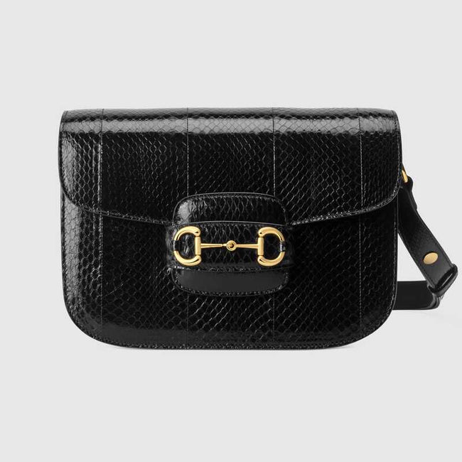 Gucci Horsebit 1955 Snakeskin Shoulder Bag Black Snakeskin Hover Image