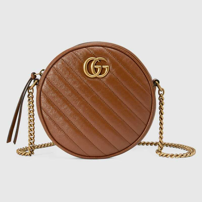 GG Marmont mini round shoulder bag brown leather Hover Image