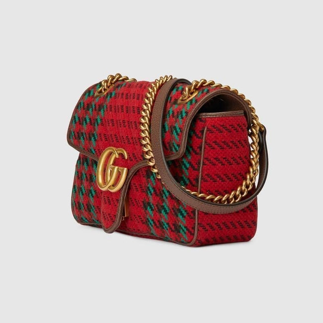 GG Marmont small Houndstooth shoulder bag Red and Green wool Main Image