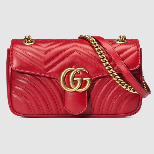 GG Marmont small matelassé shoulder bag Hibiscus Red leather Hover Image