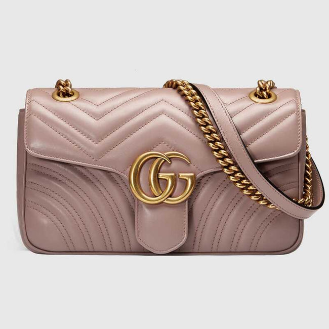 GG Marmont matelassé shoulder bag Dusty pink chevron leather Hover Image